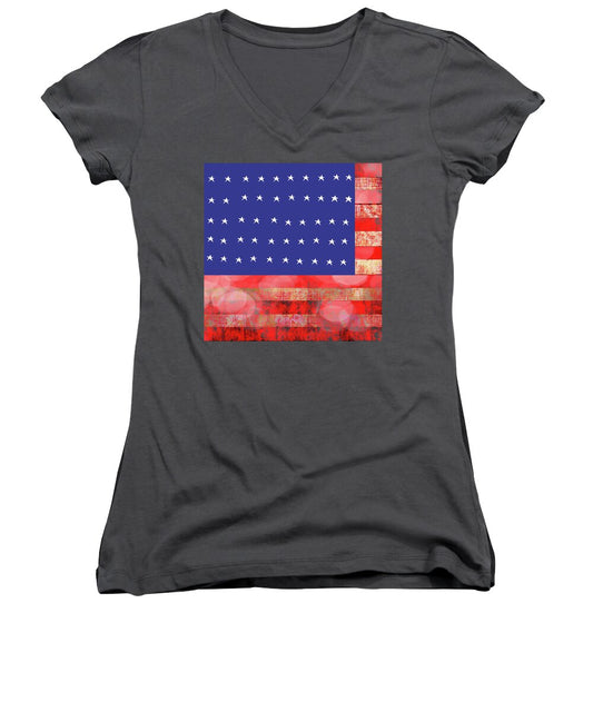 American Flag In Bokeh #1 - Women's V-Neck