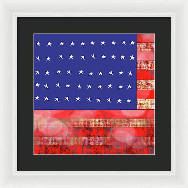 American Flag In Bokeh 1 - Framed Print