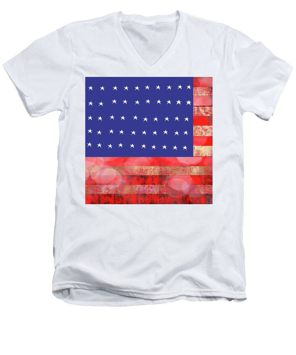 American Flag In Bokeh #1 - Men's V-Neck T-Shirt