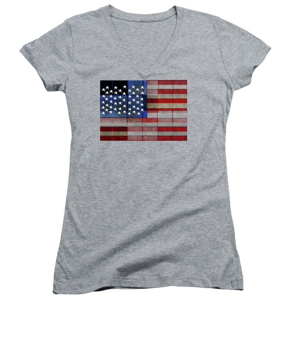 American Flag Quilt #1 - Women's V-Neck