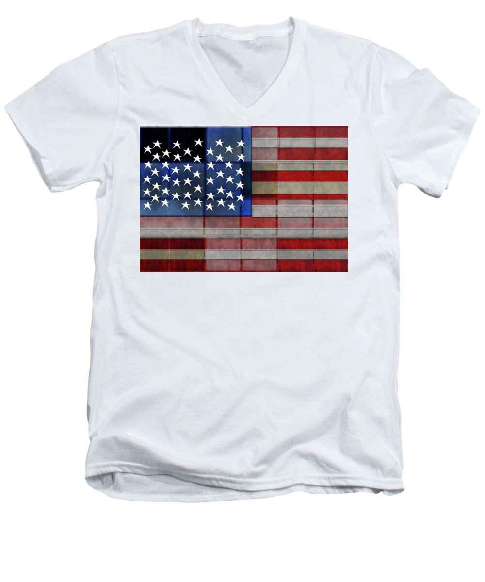 American Flag Quilt #1 - Men's V-Neck T-Shirt