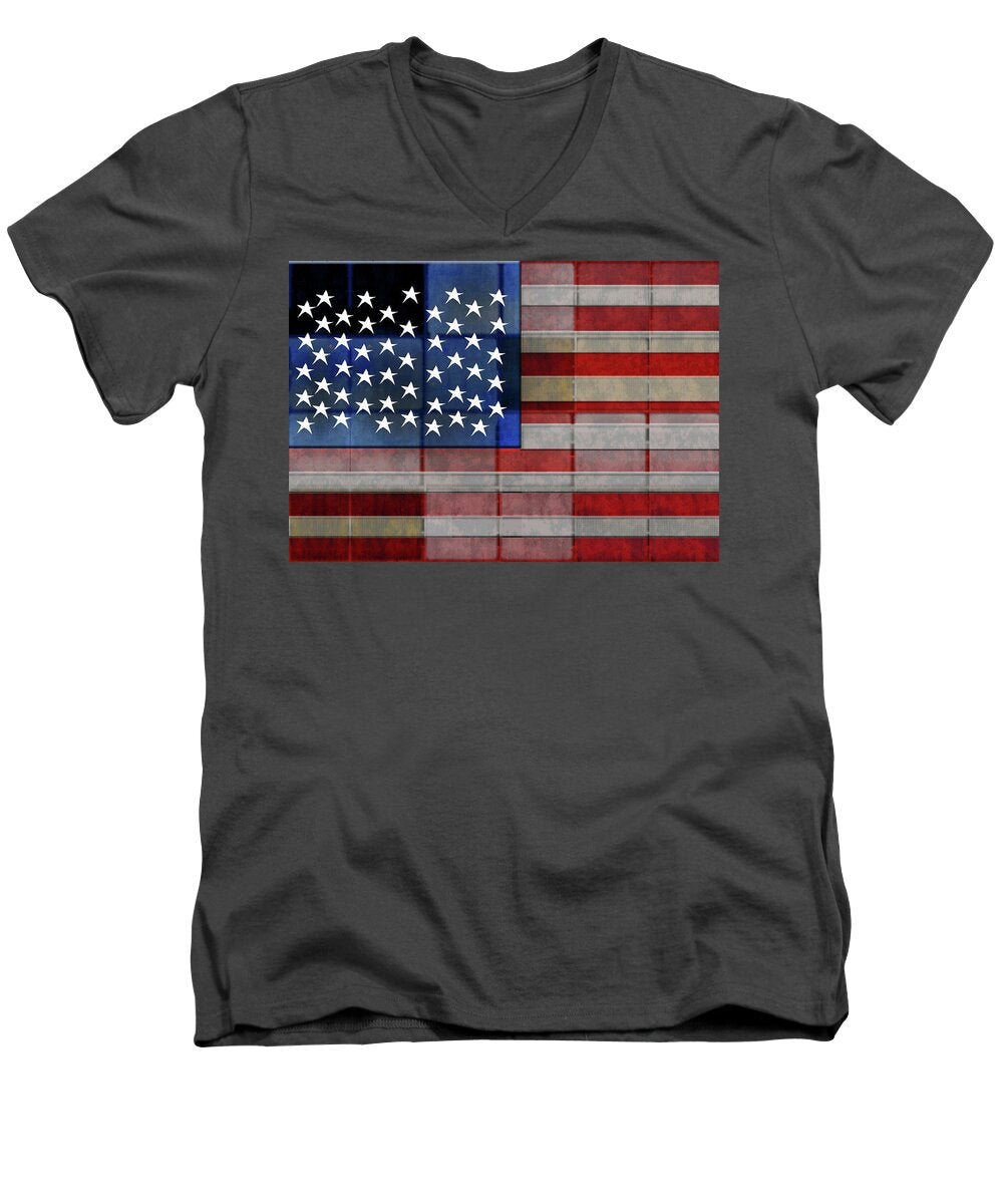 American Flag Quilt #1 - Men's V-Neck T-Shirt