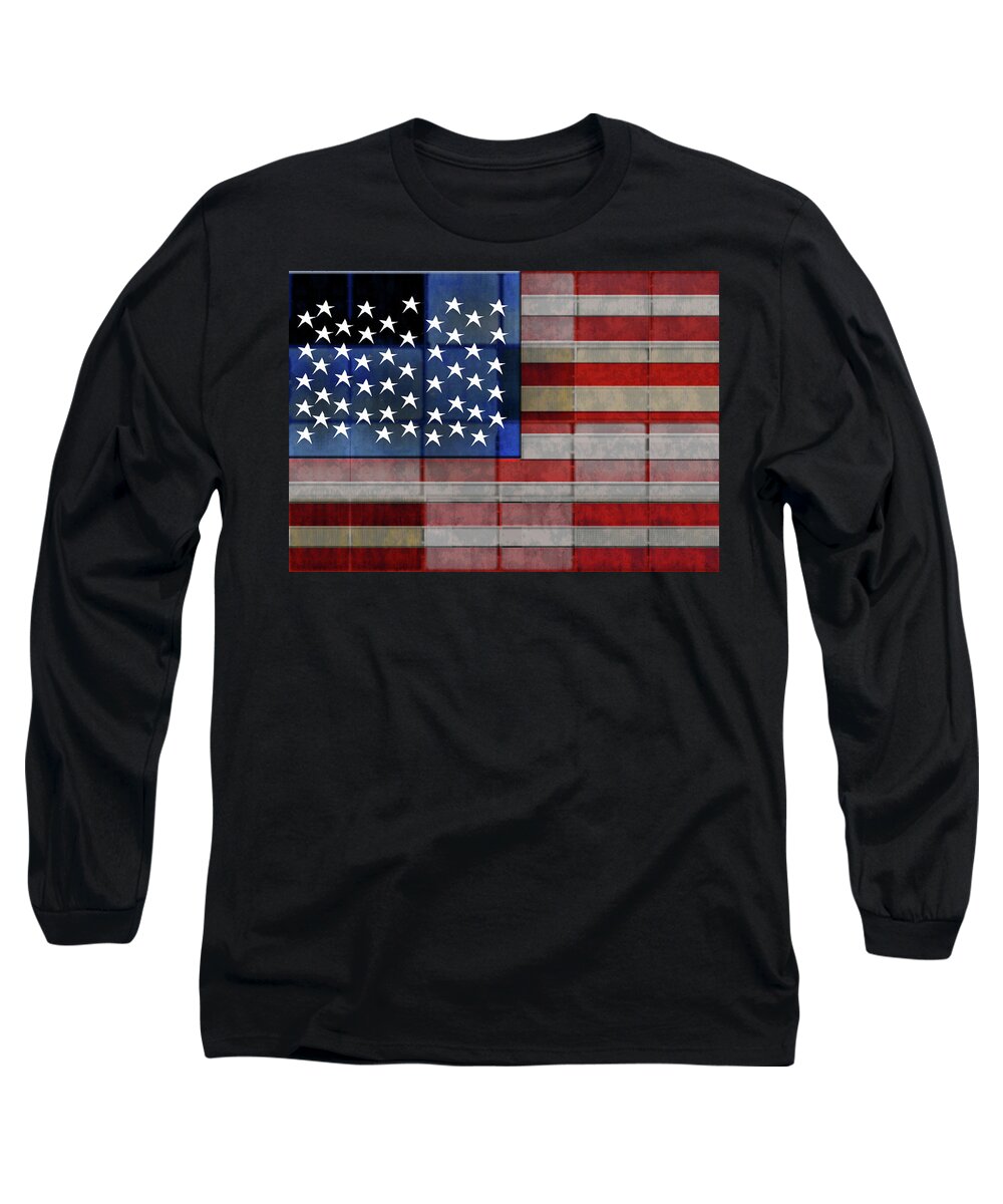 American Flag Quilt #1 - Long Sleeve T-Shirt