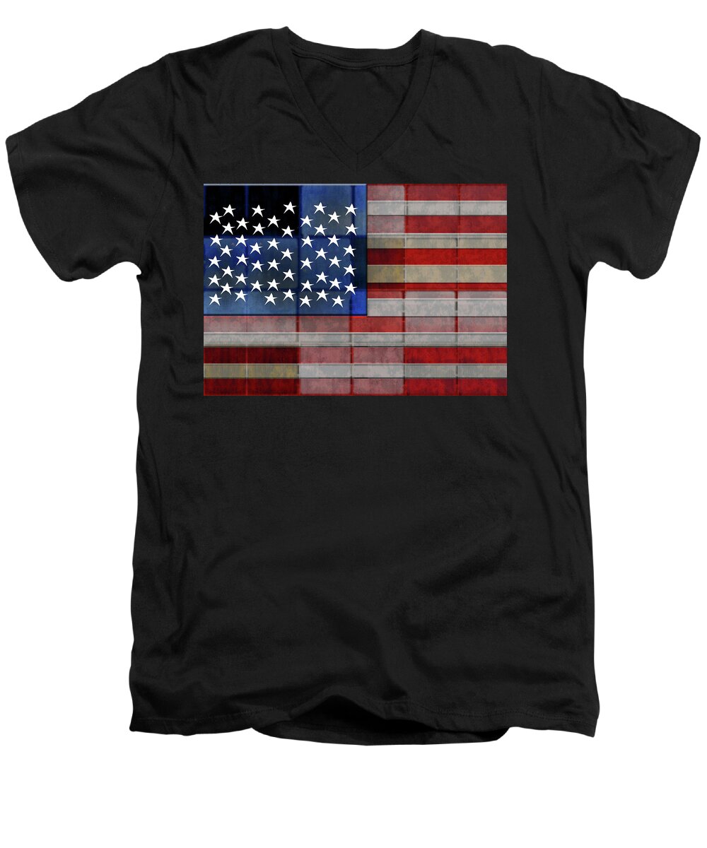 American Flag Quilt #1 - Men's V-Neck T-Shirt