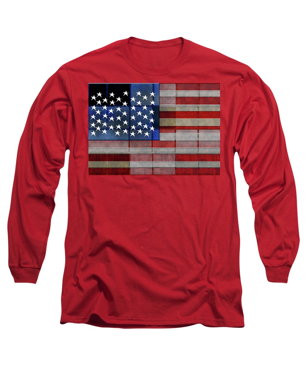 American Flag Quilt #1 - Long Sleeve T-Shirt