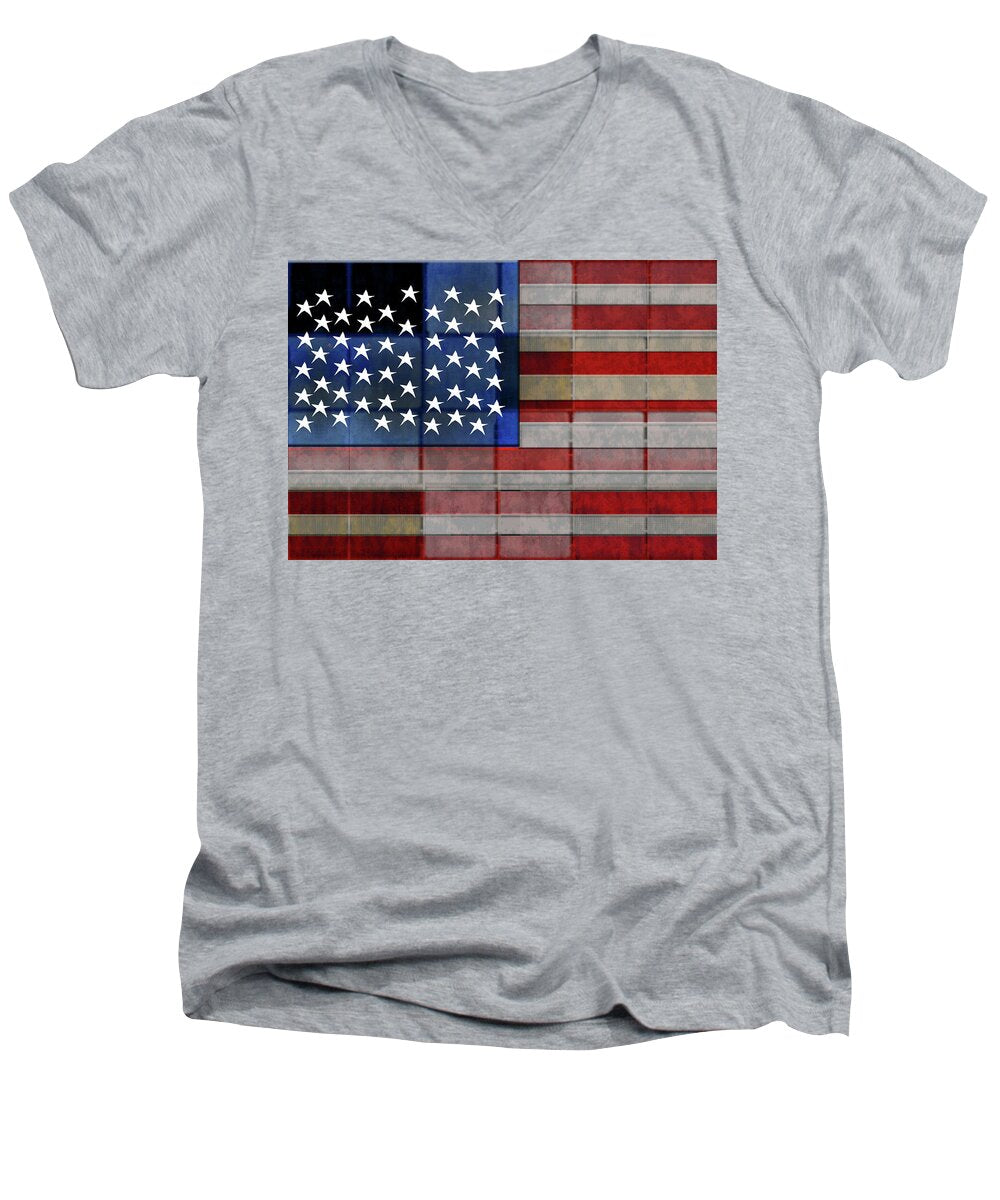 American Flag Quilt #1 - Men's V-Neck T-Shirt