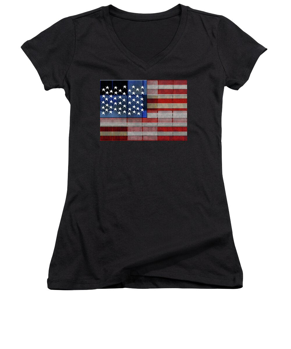 American Flag Quilt #1 - Women's V-Neck