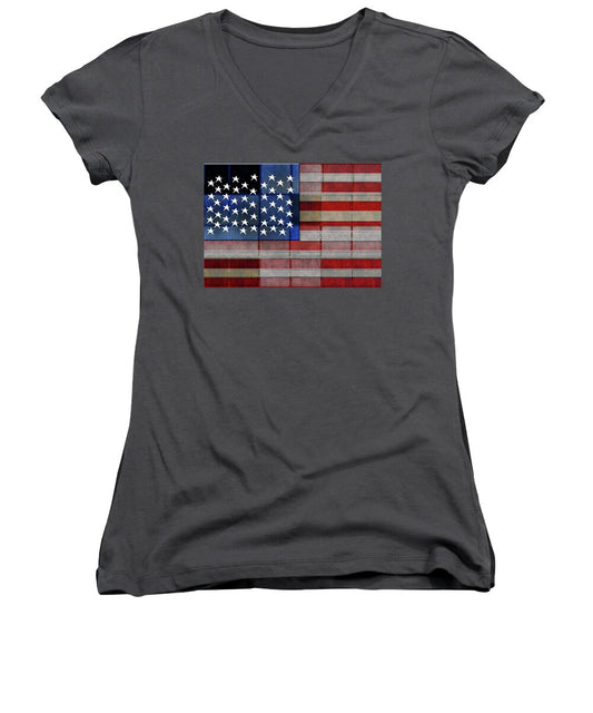 American Flag Quilt #1 - Women's V-Neck