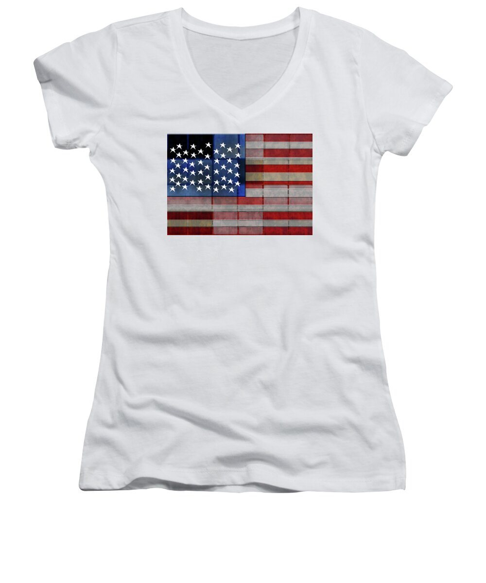 American Flag Quilt #1 - Women's V-Neck