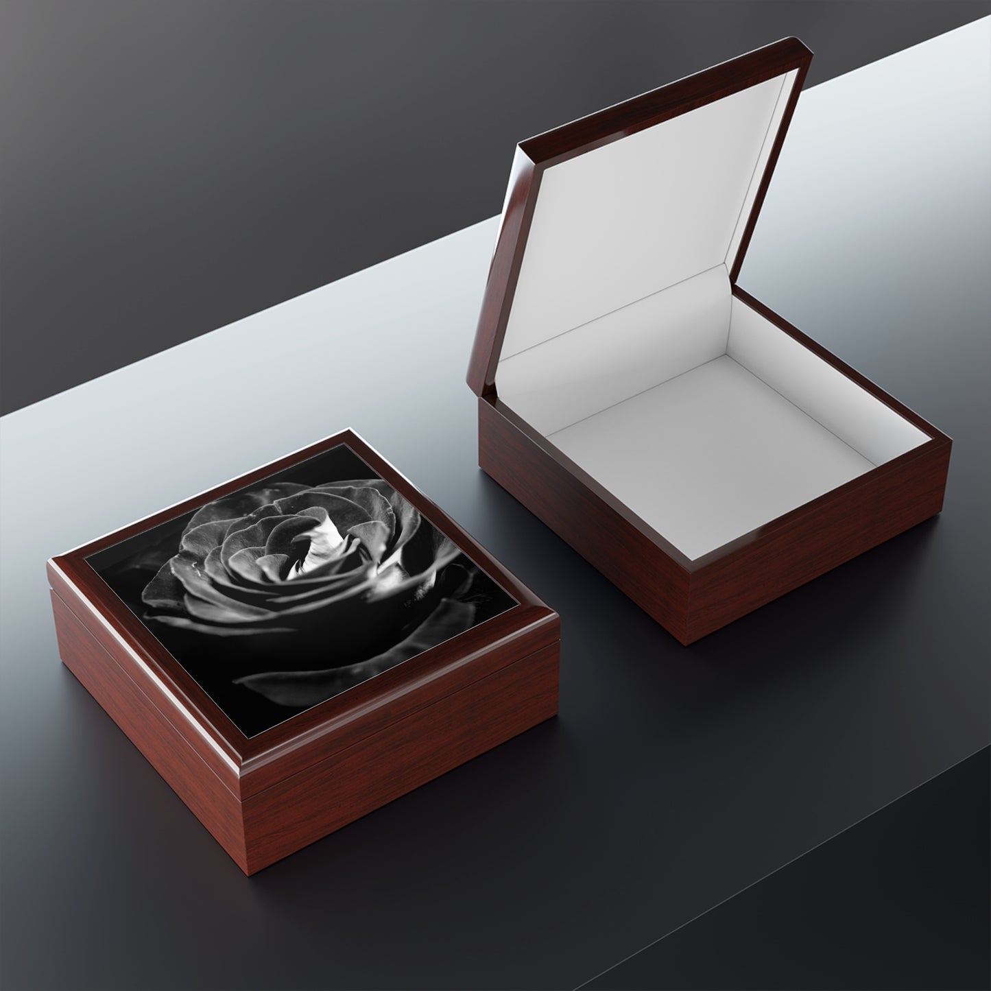 Dark Black and White Rose Jewelry Box