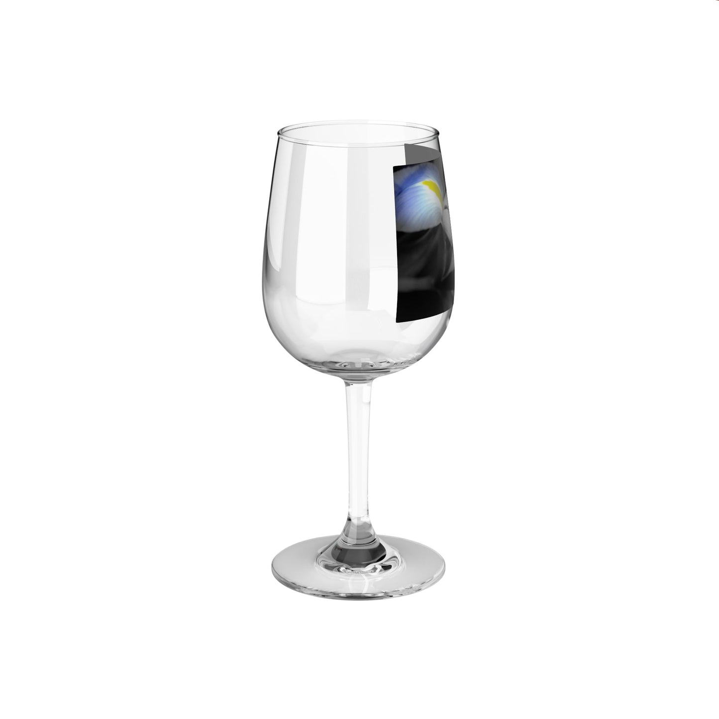 Black and White Iris Wine Glass, 12oz