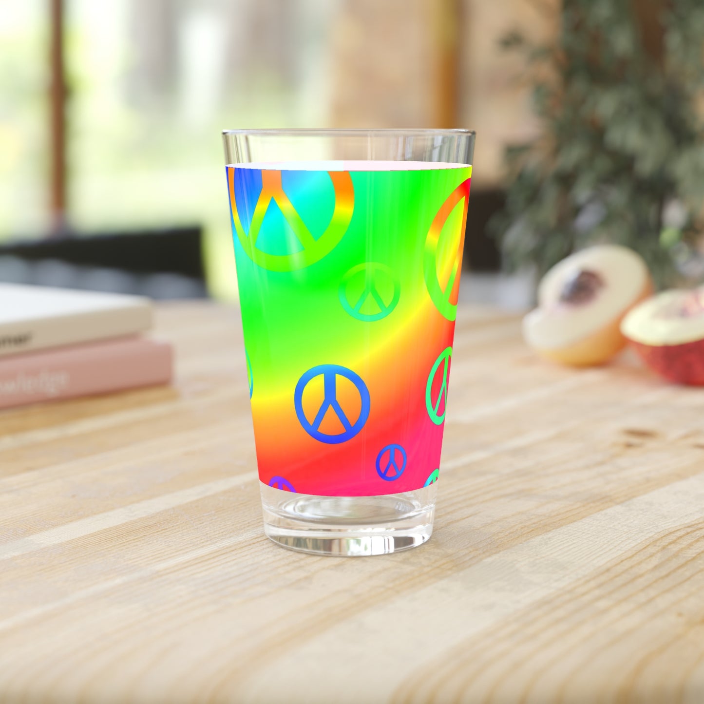 Rainbow Peace Signs Pint Glass, 16oz