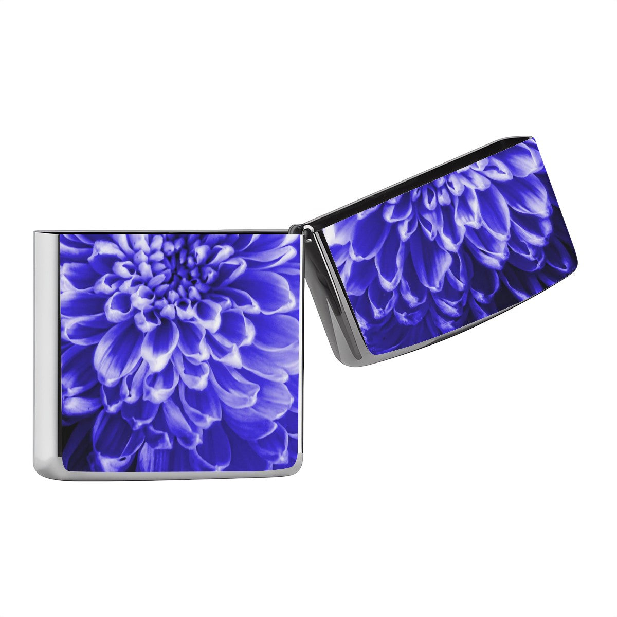 Metal Lighter Case Blue Chrysanthemum