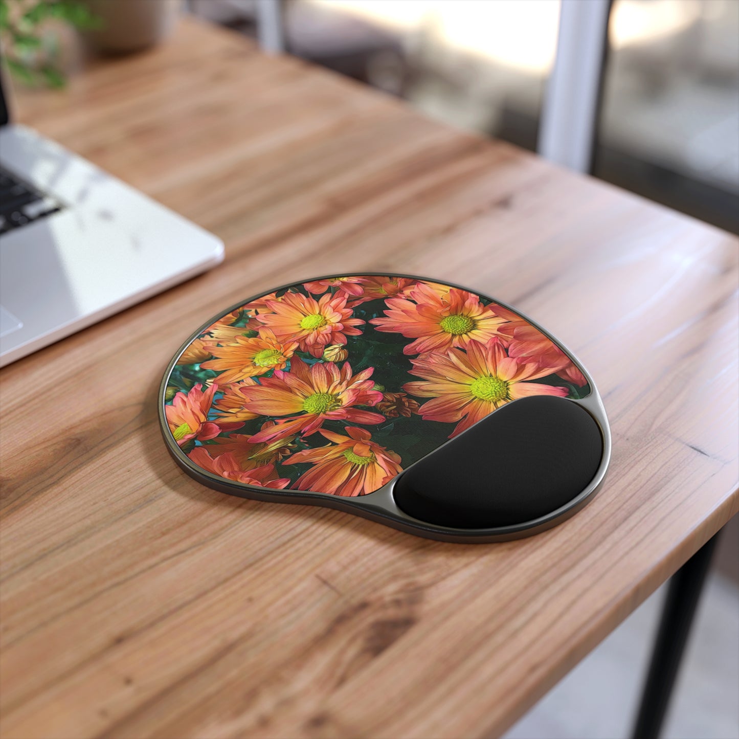 Cream and Pink Fall Flowers Mouse Pad With Wrist Rest