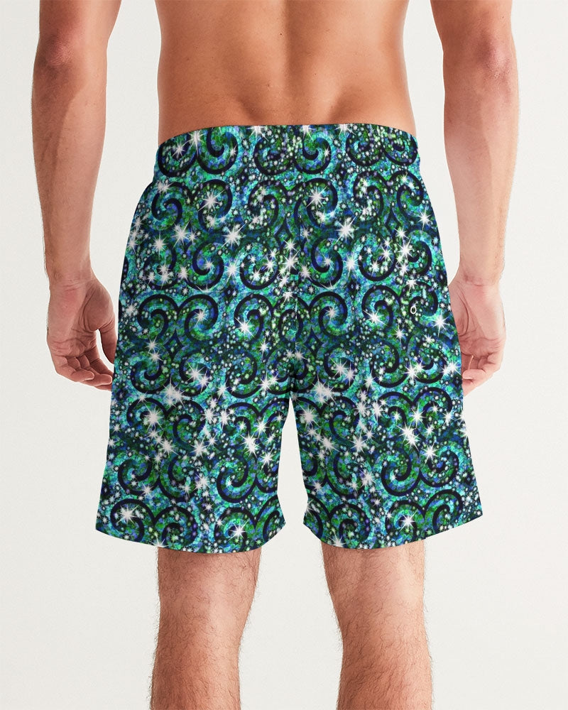 Blue Ice Sparkle Swirl Men's All-Over Print Swim Trunk