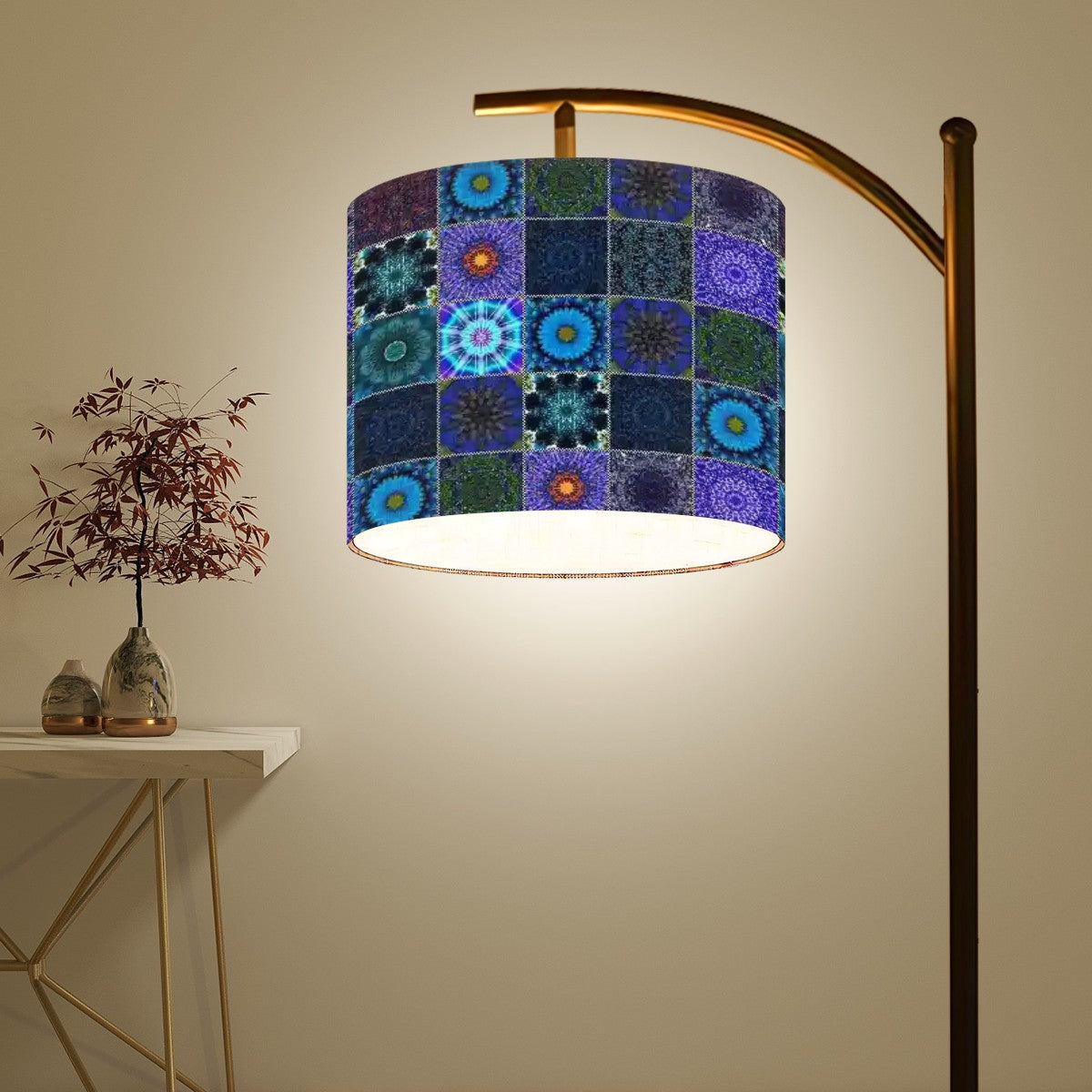 Arc Floor Lamp (Made in USA) Blue Crazy Quilt