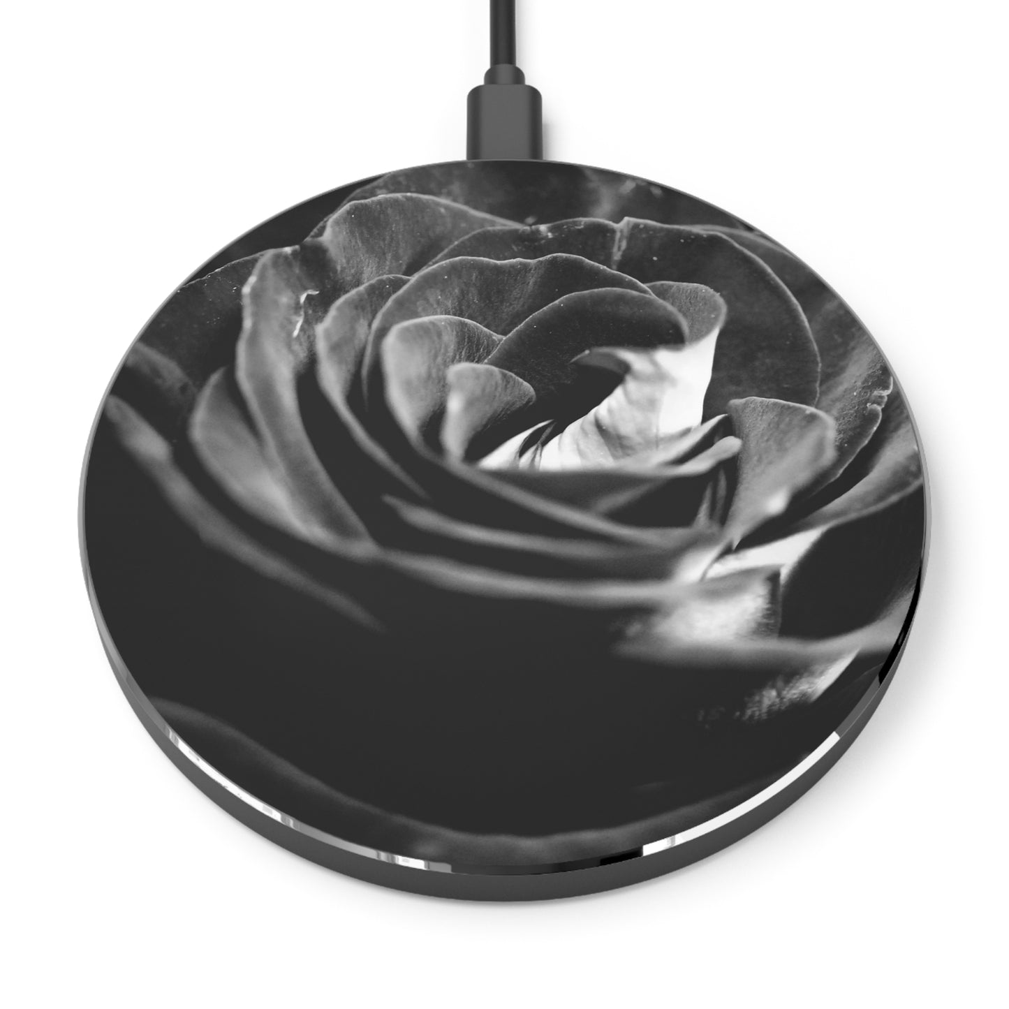 Dark Black and White Rose Wireless Charger