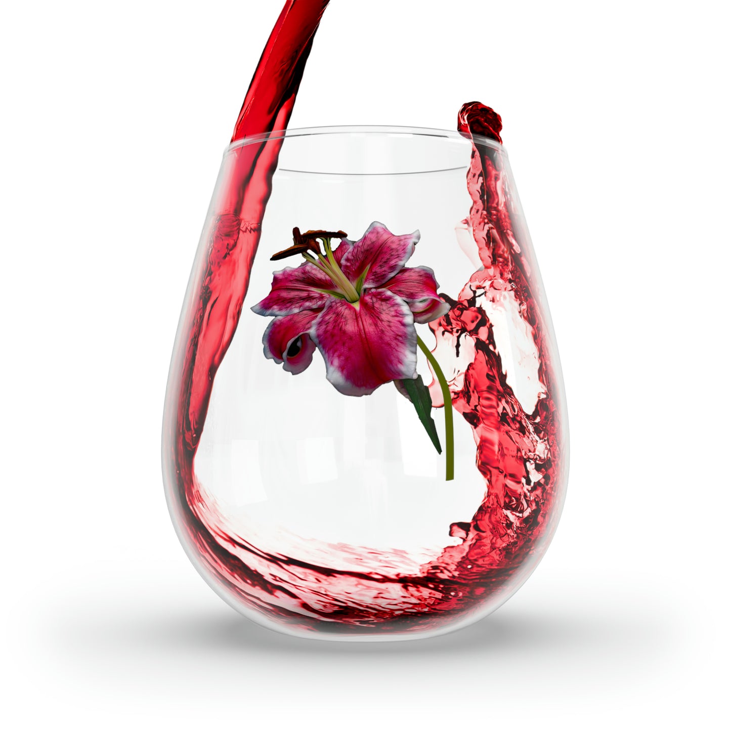 Pink and White Lily Stemless Wine Glass, 11.75oz