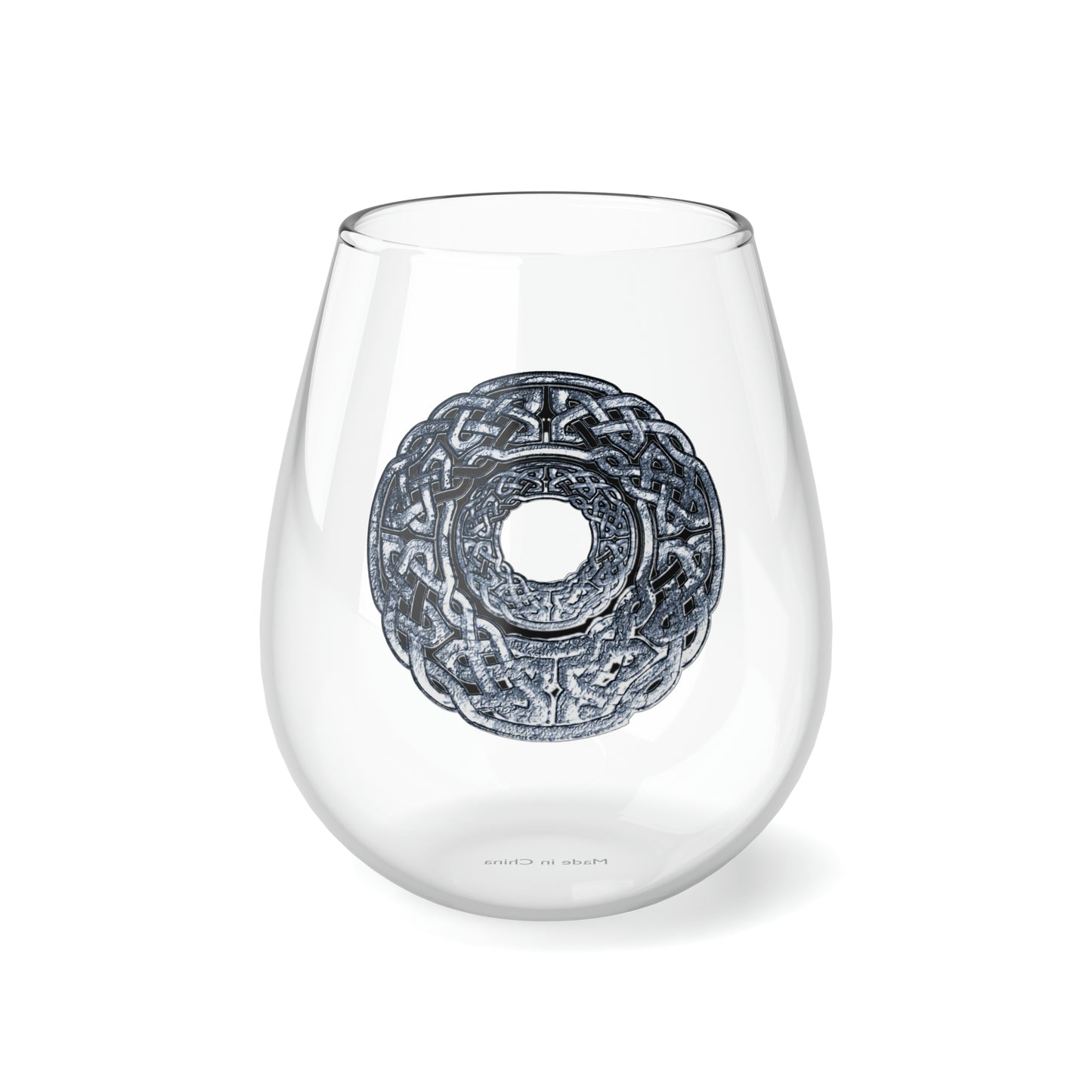 Silver Celtic Knot Circle Stemless Wine Glass, 11.75oz