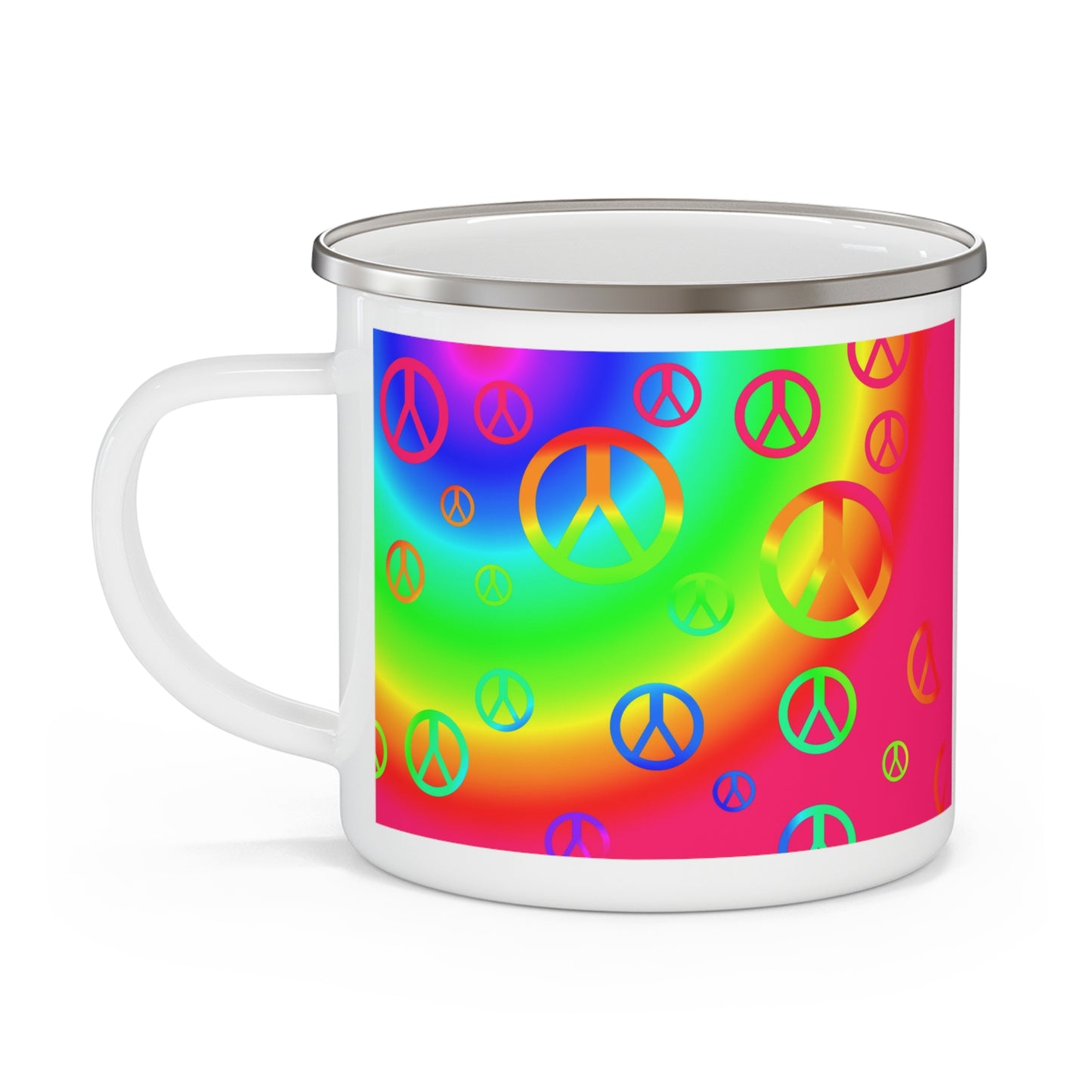 Rainbow Peace Signs Enamel Camping Mug