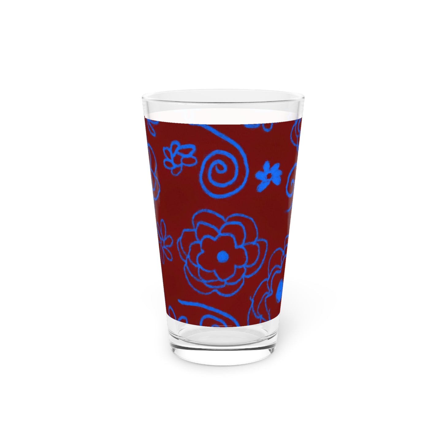 Blue Flower Drawing Pint Glass, 16oz