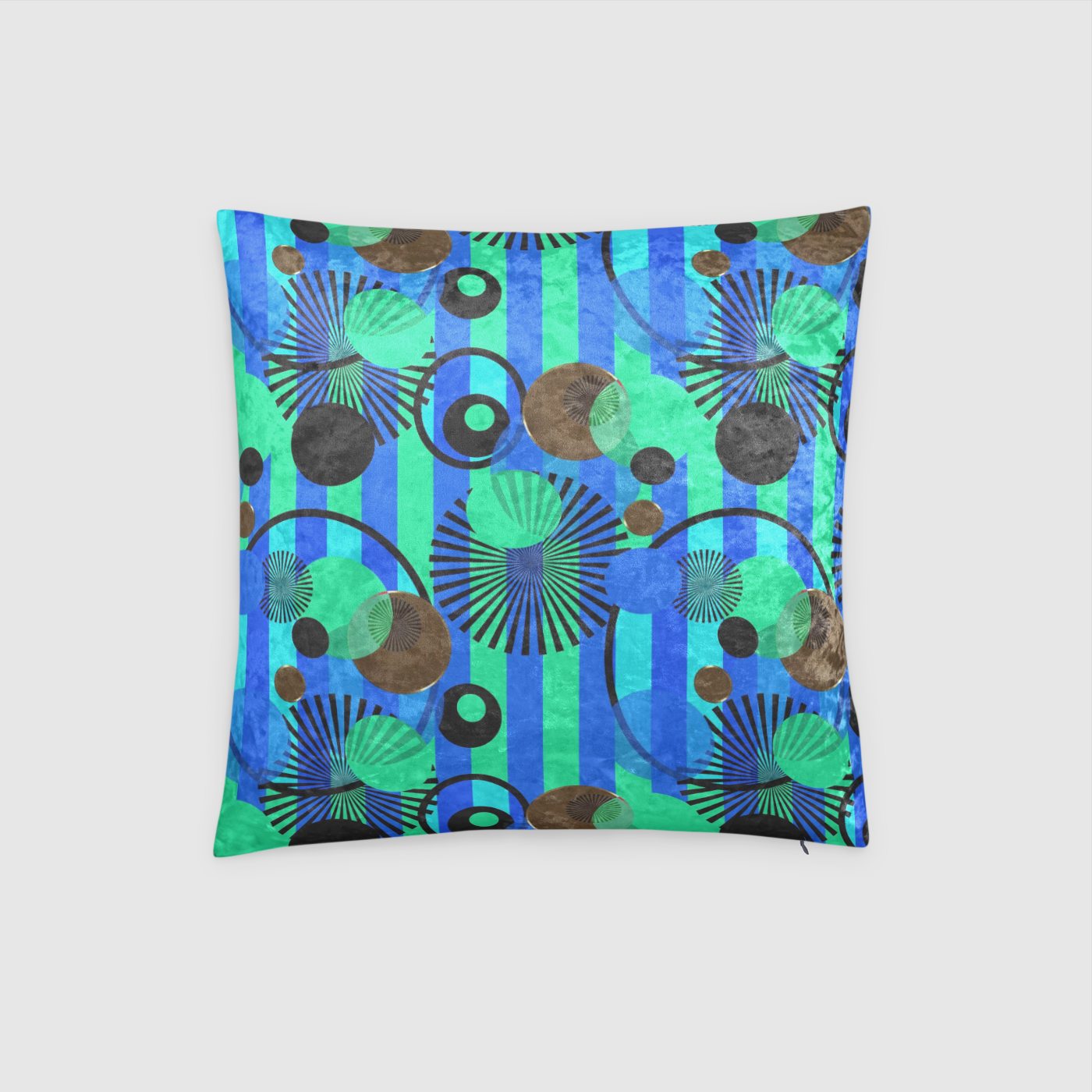 Blue Green Stripes and Dots Crushed Velvet Throw Pillow