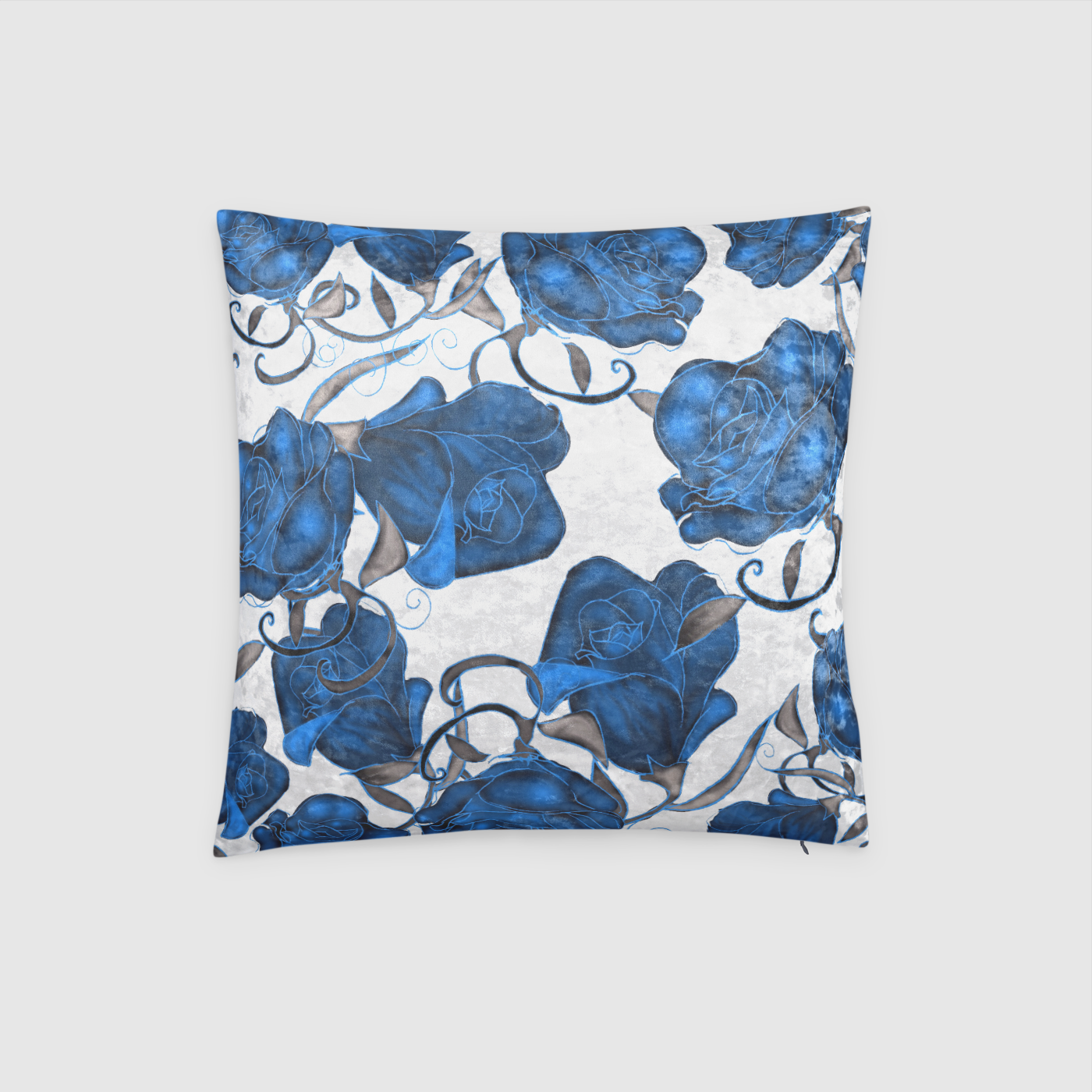 Blue Roses Crushed Velvet Throw Pillow