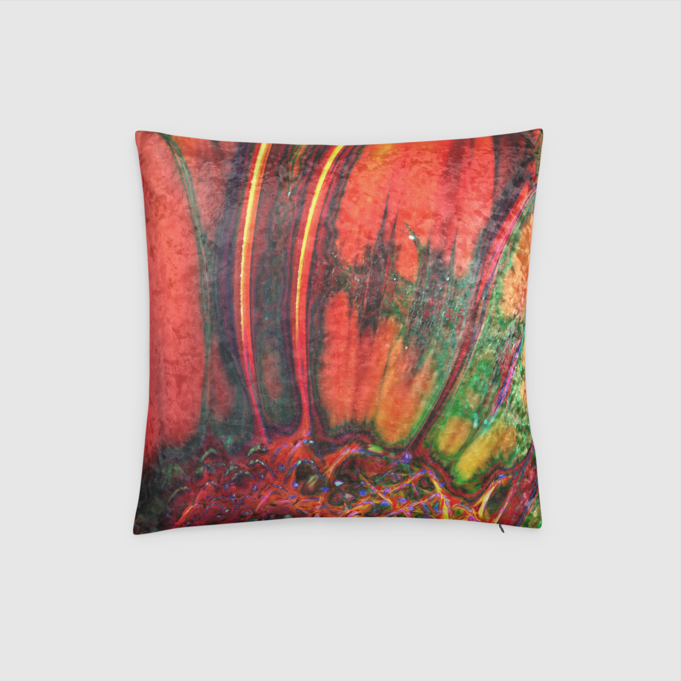 Abstract Orange Daisy Crushed Velvet Throw Pillow