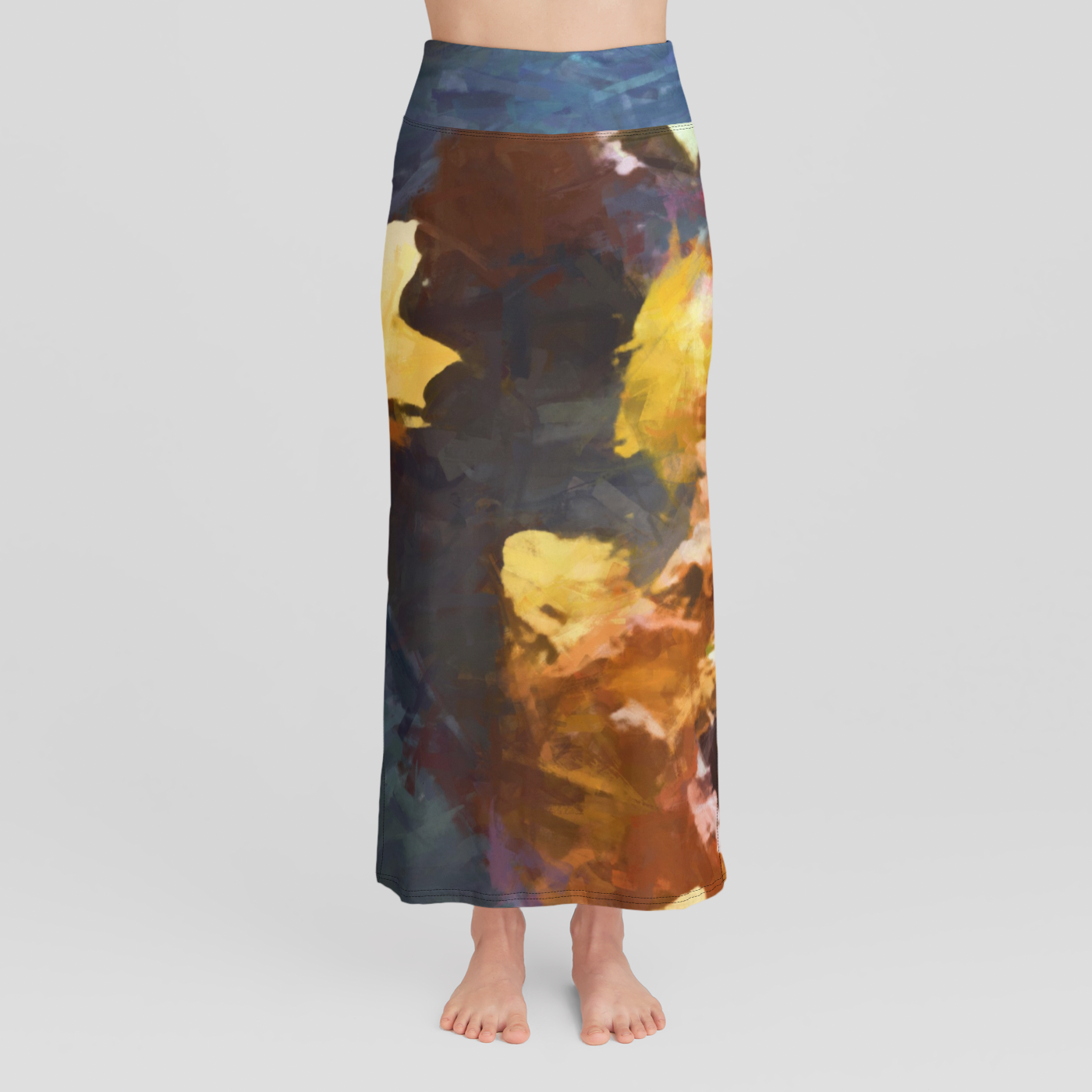 Fall Sidewalk Leaves High Waist Skirt