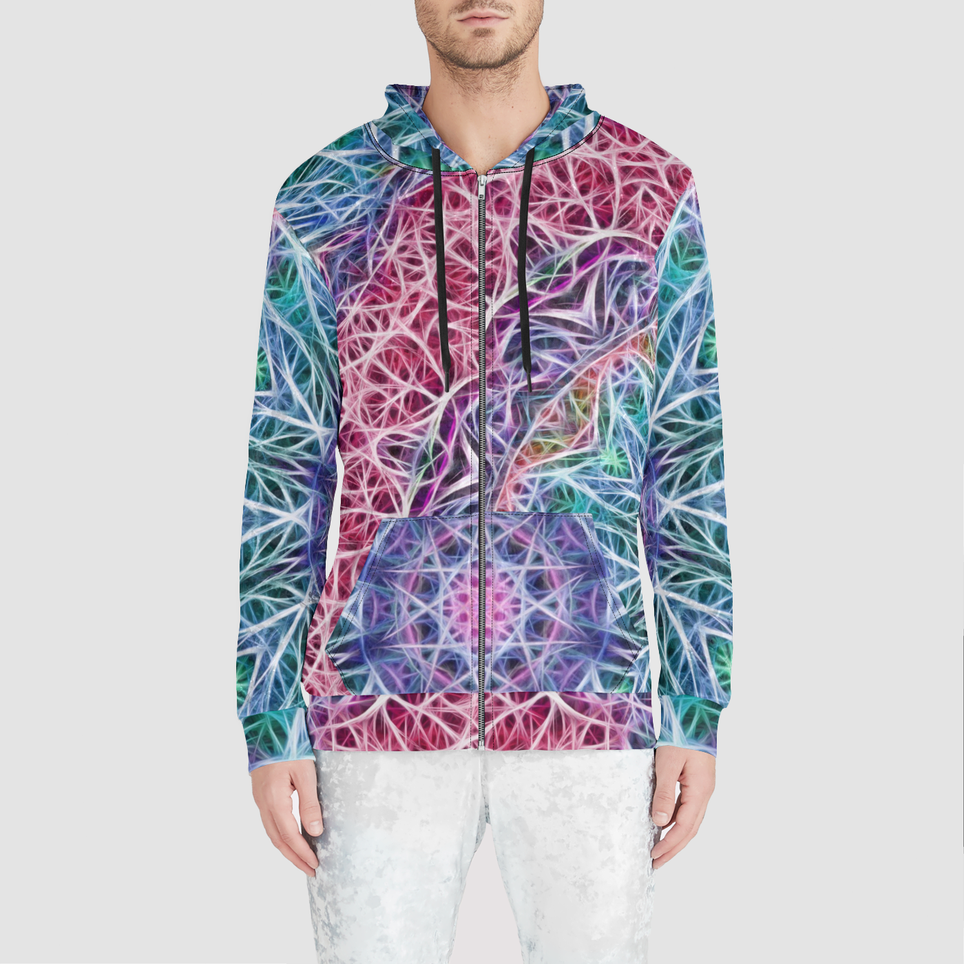 Blue and Pink Kaleidoscope Unisex Zip Relaxed Velvet Hoodie