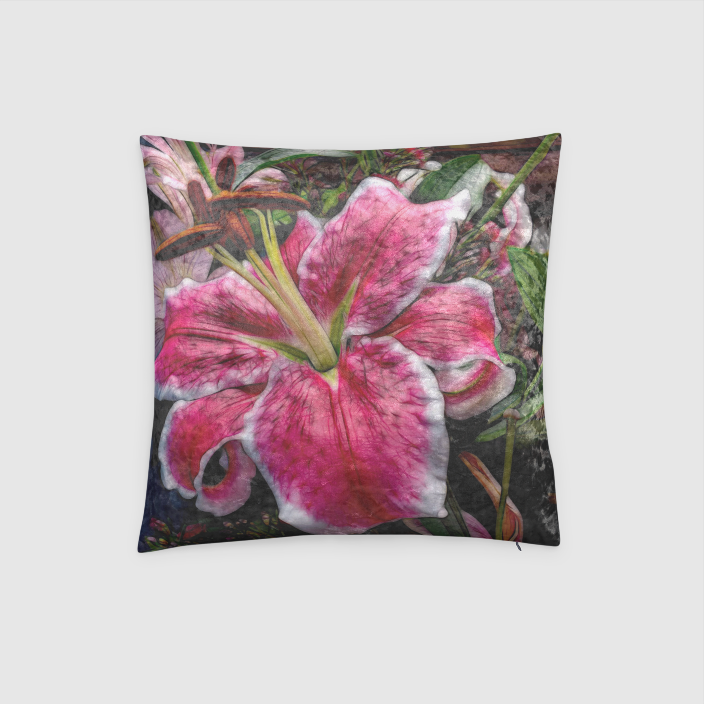 Big Petaled Pink White Lily Crushed Velvet Throw Pillow