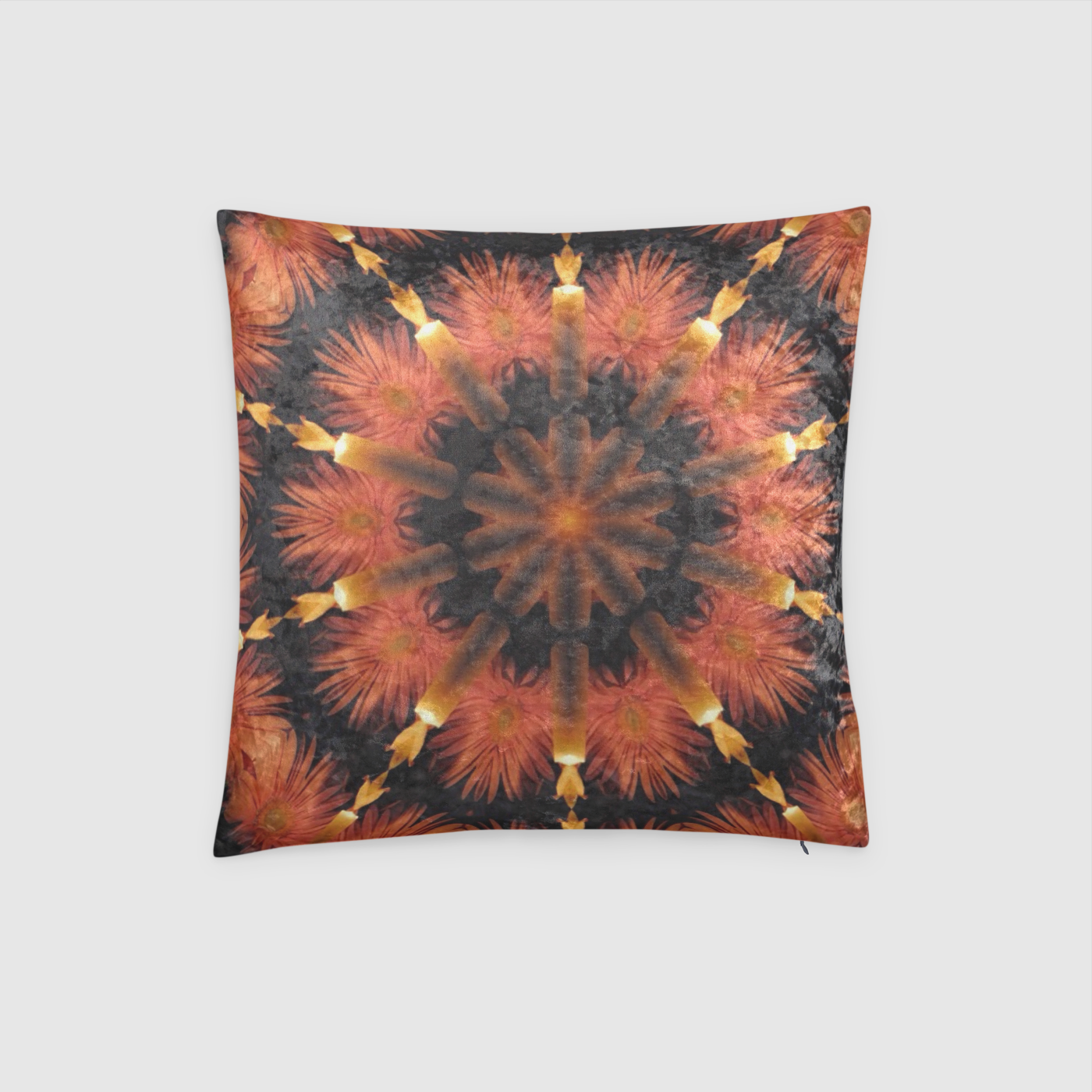 Candle Flower Kaleidoscope Crushed Velvet Throw Pillow