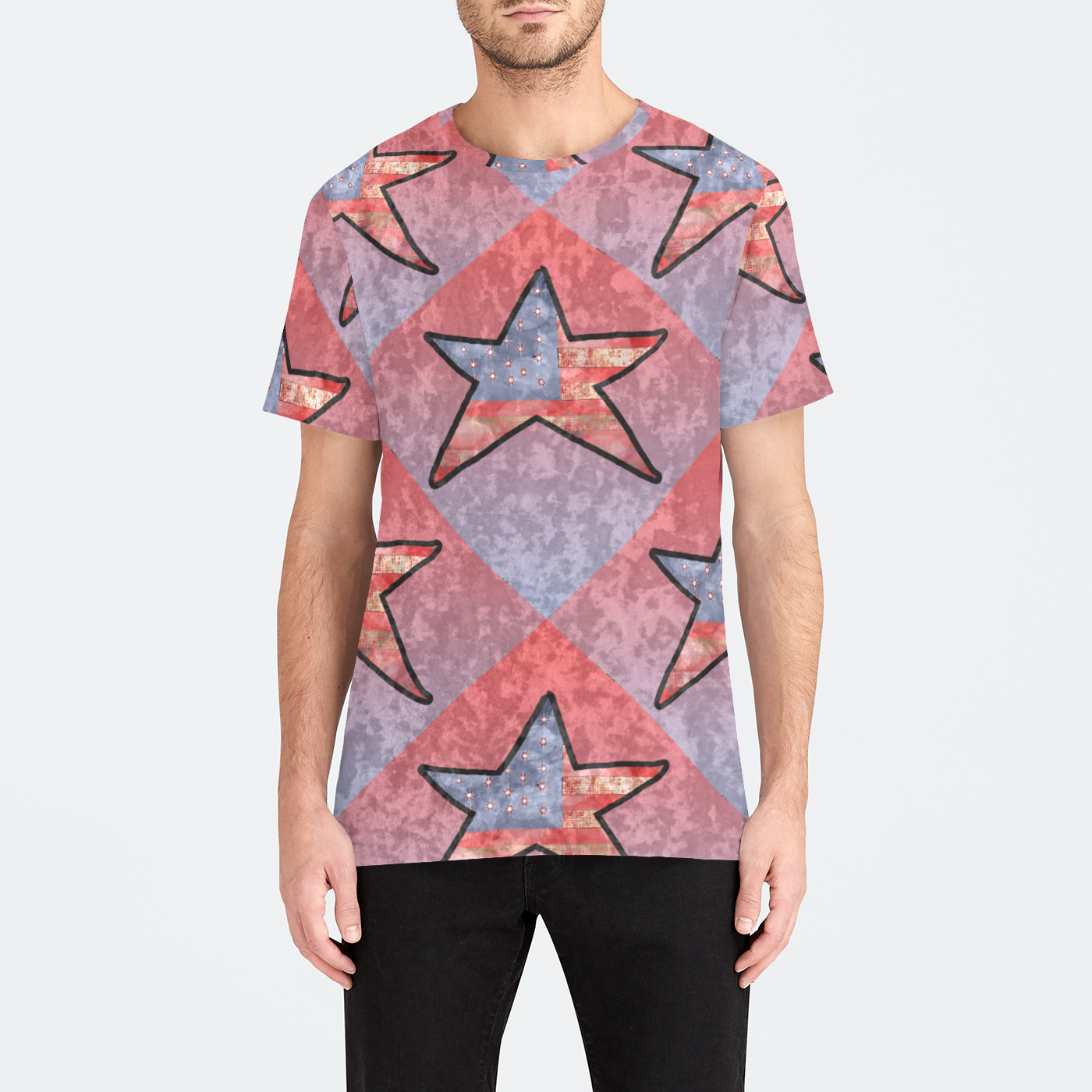 American Flag Star Pattern Mens Velvet Tee