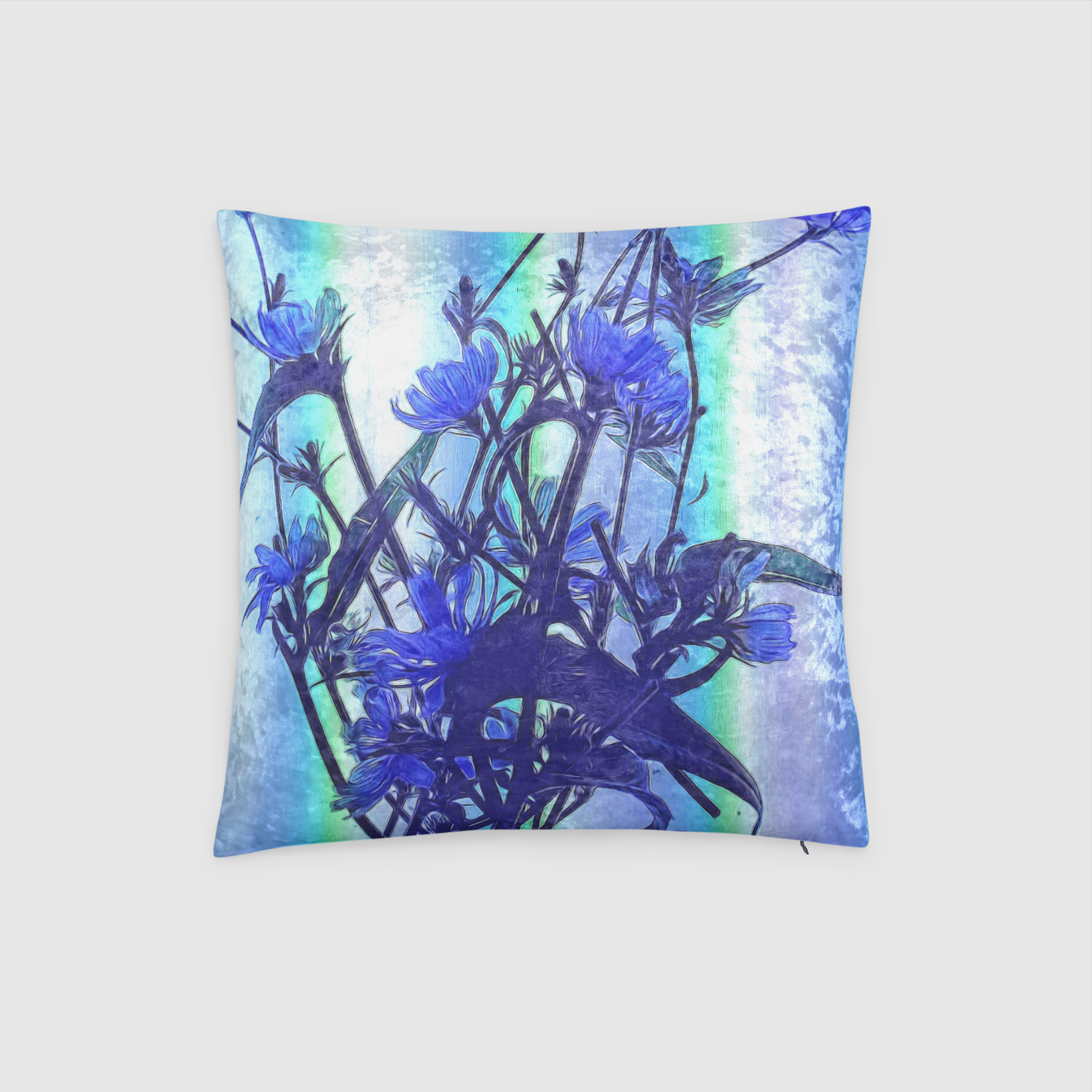 Blue Wildflowers Backllight Crushed Velvet Throw Pillow