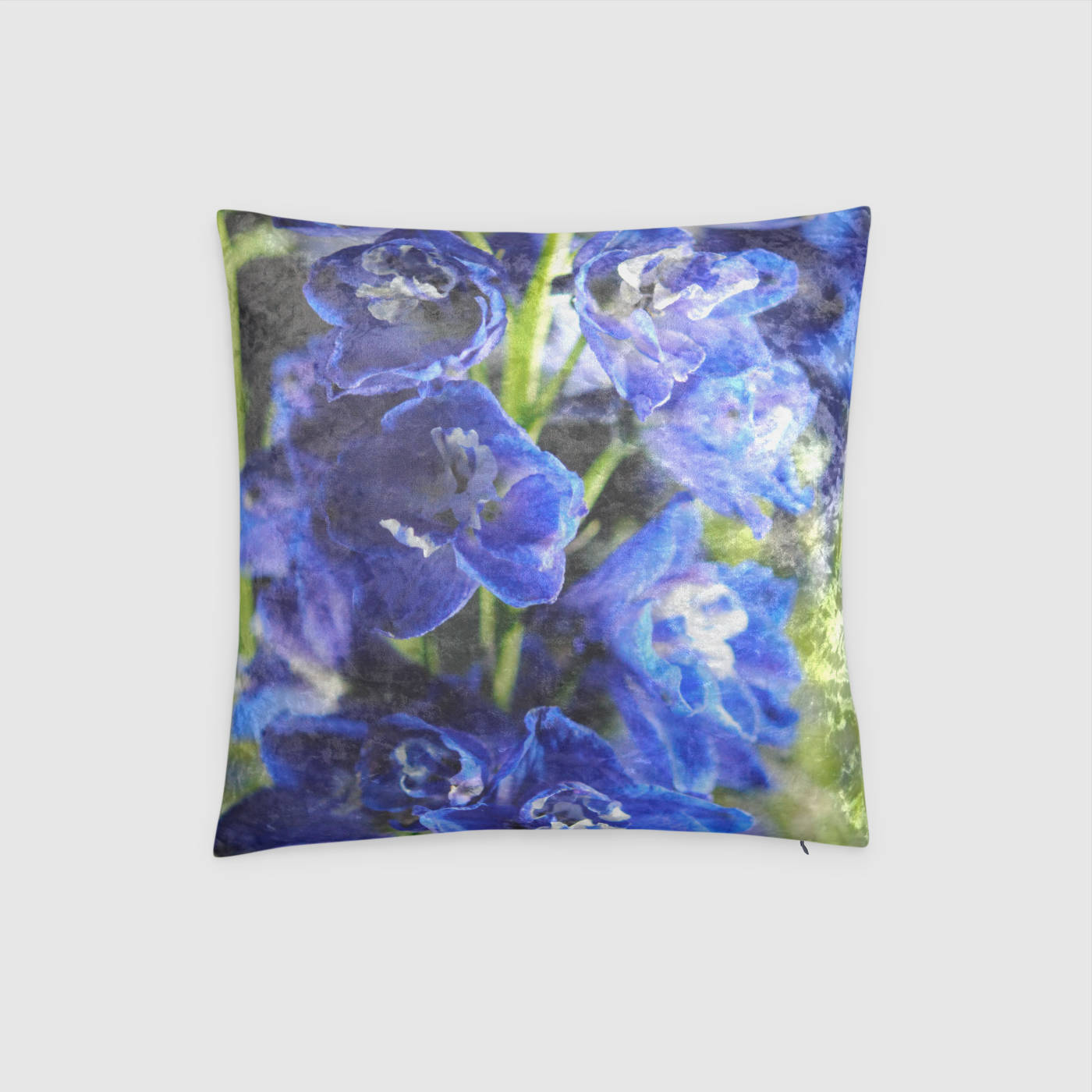 Blue Delphinium Crushed Velvet Throw Pillow