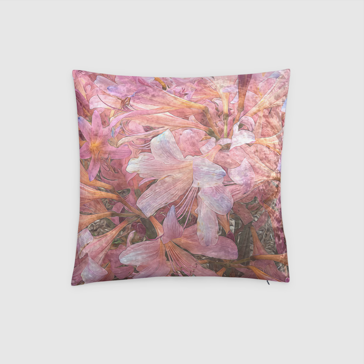 Pink Amaryllis Crushed Velvet Throw Pillow