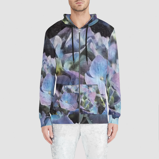 Blue and Purple Hydrangeas Unisex Zip Relaxed Velvet Hoodie