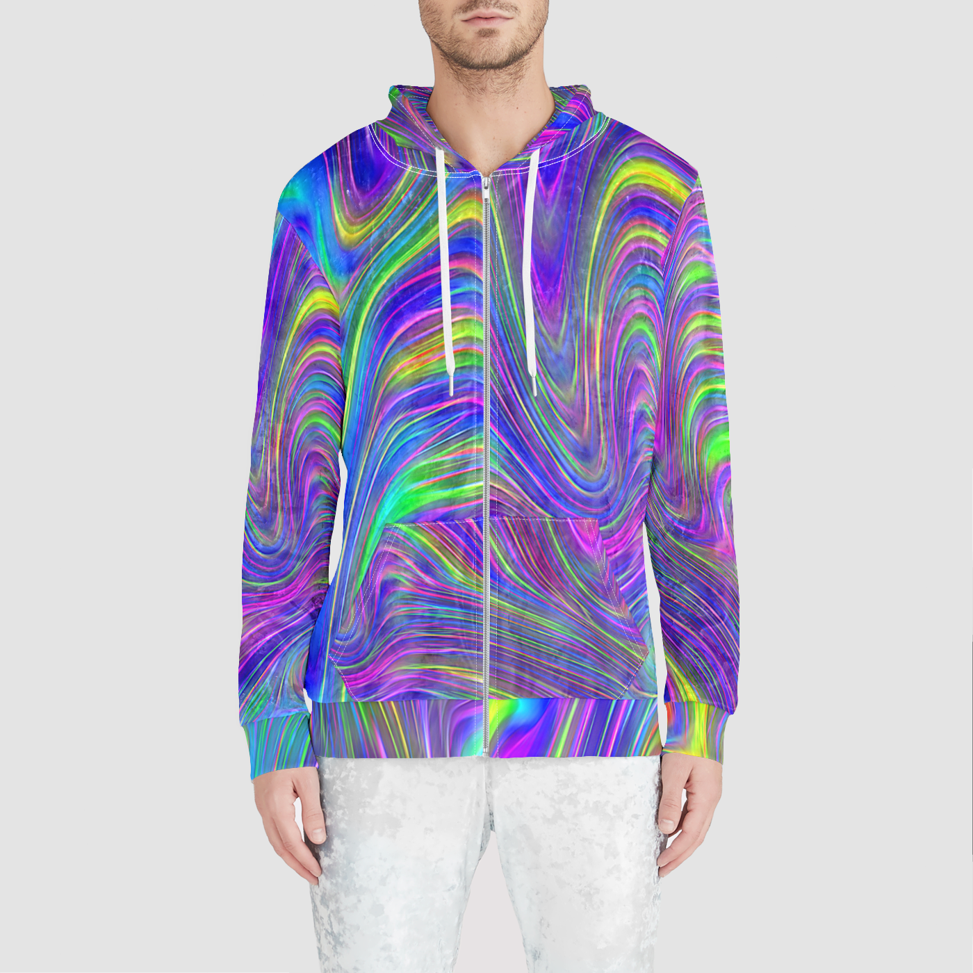 Abstract With Blue Unisex Zip Relaxed Velvet Hoodie