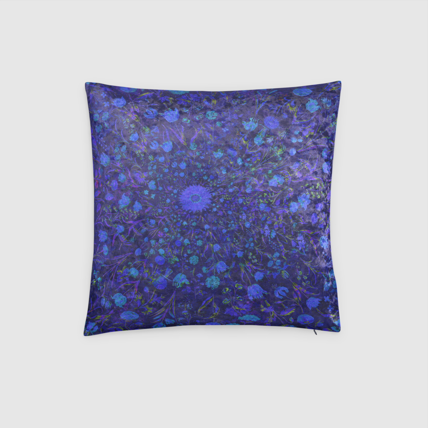 Blue Medieval Flowers Crushed Velvet Throw Pillow