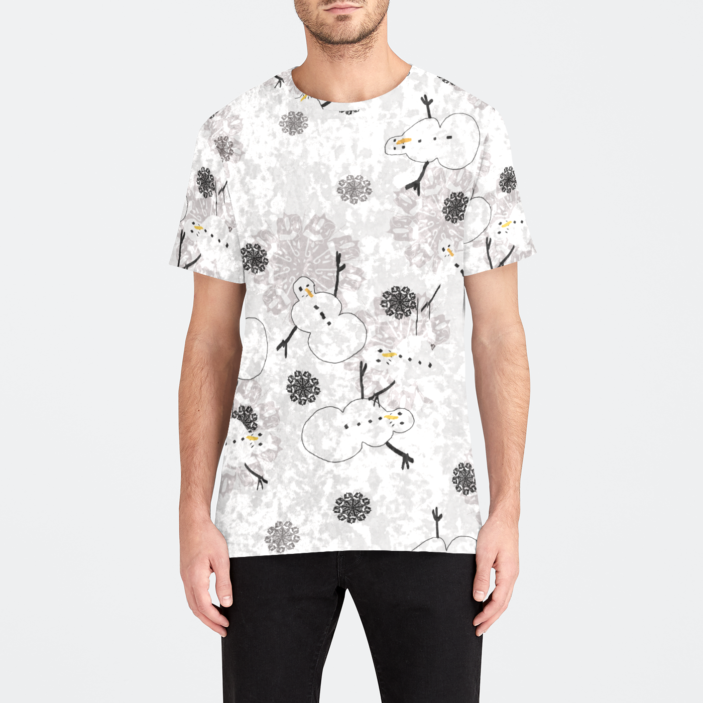 Snowman Pattern Mens Velvet Tee