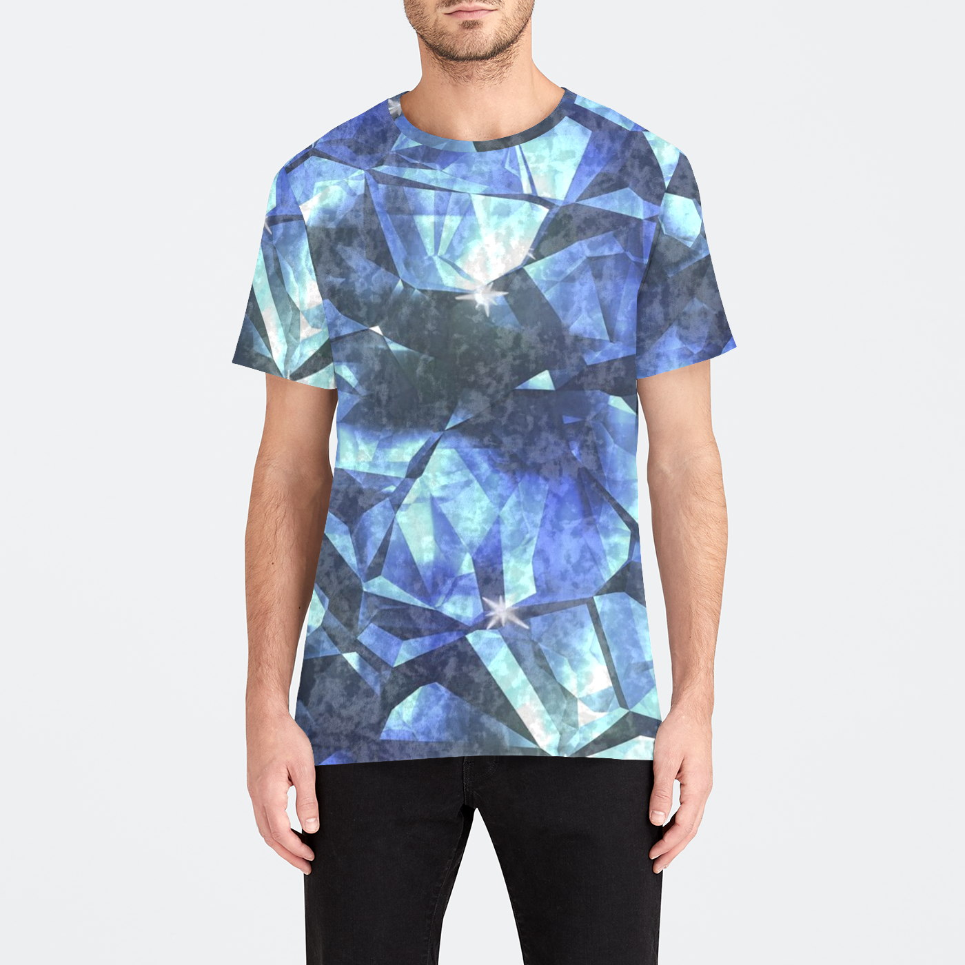 Blue Crystal Pattern Mens Velvet Tee