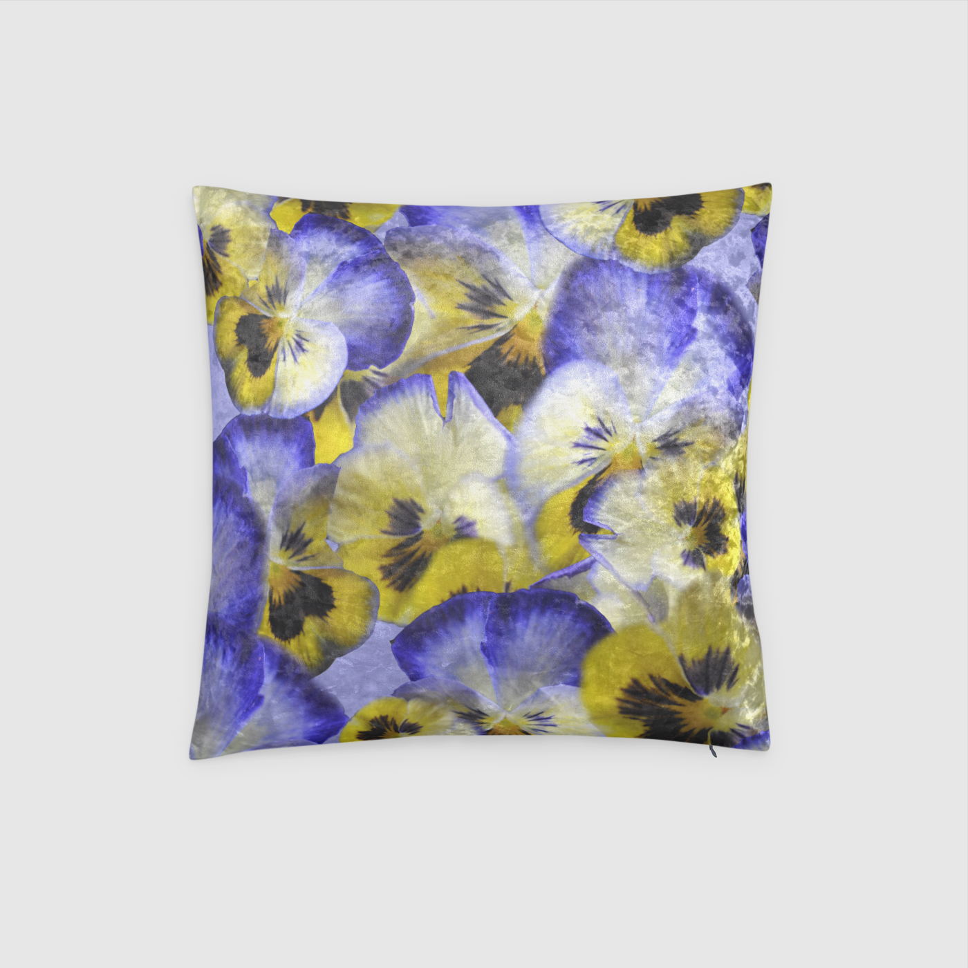 Blue and Yellow Pansies Crushed Velvet Throw Pillow