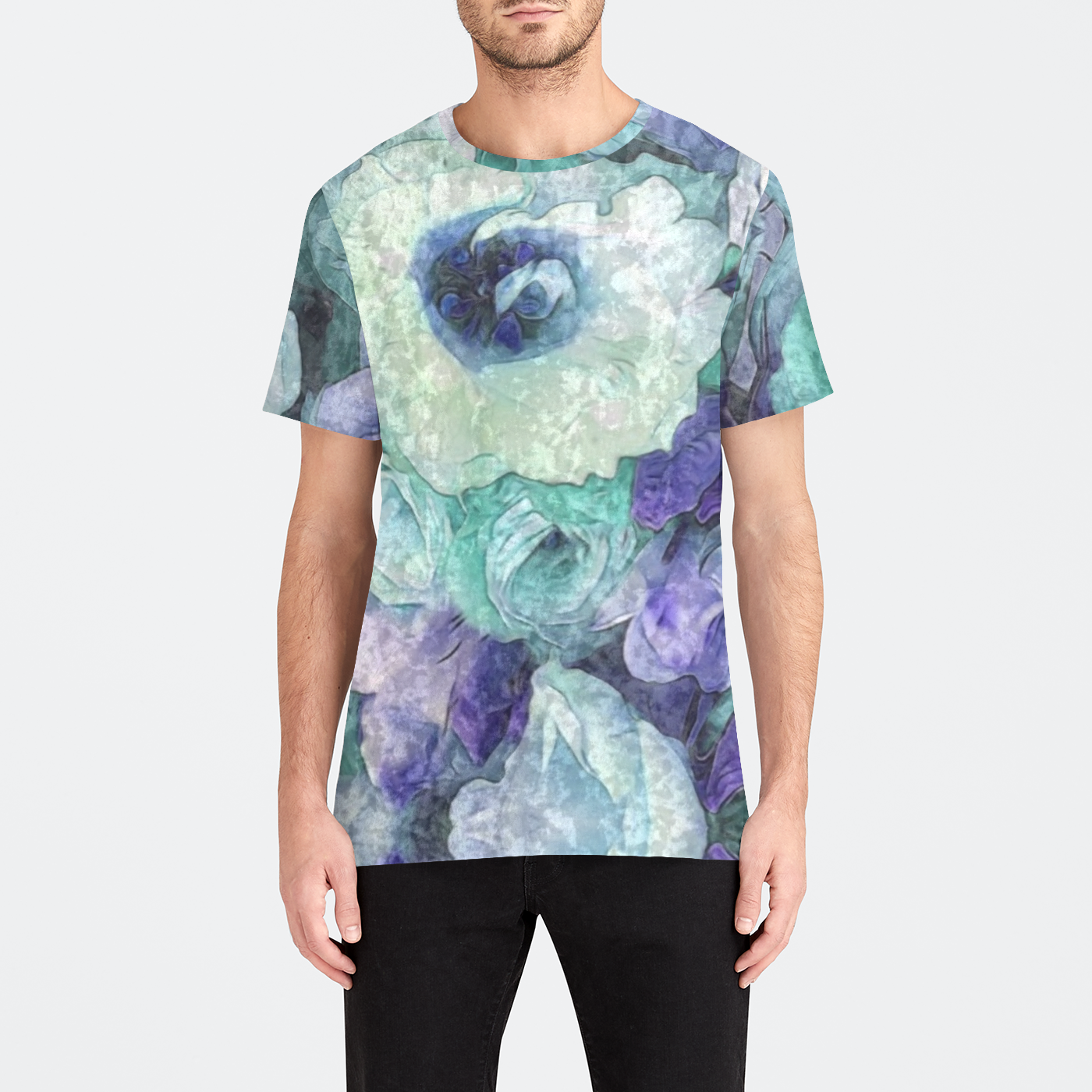 Aqua Flower Kaleidoscope Mens Velvet Tee