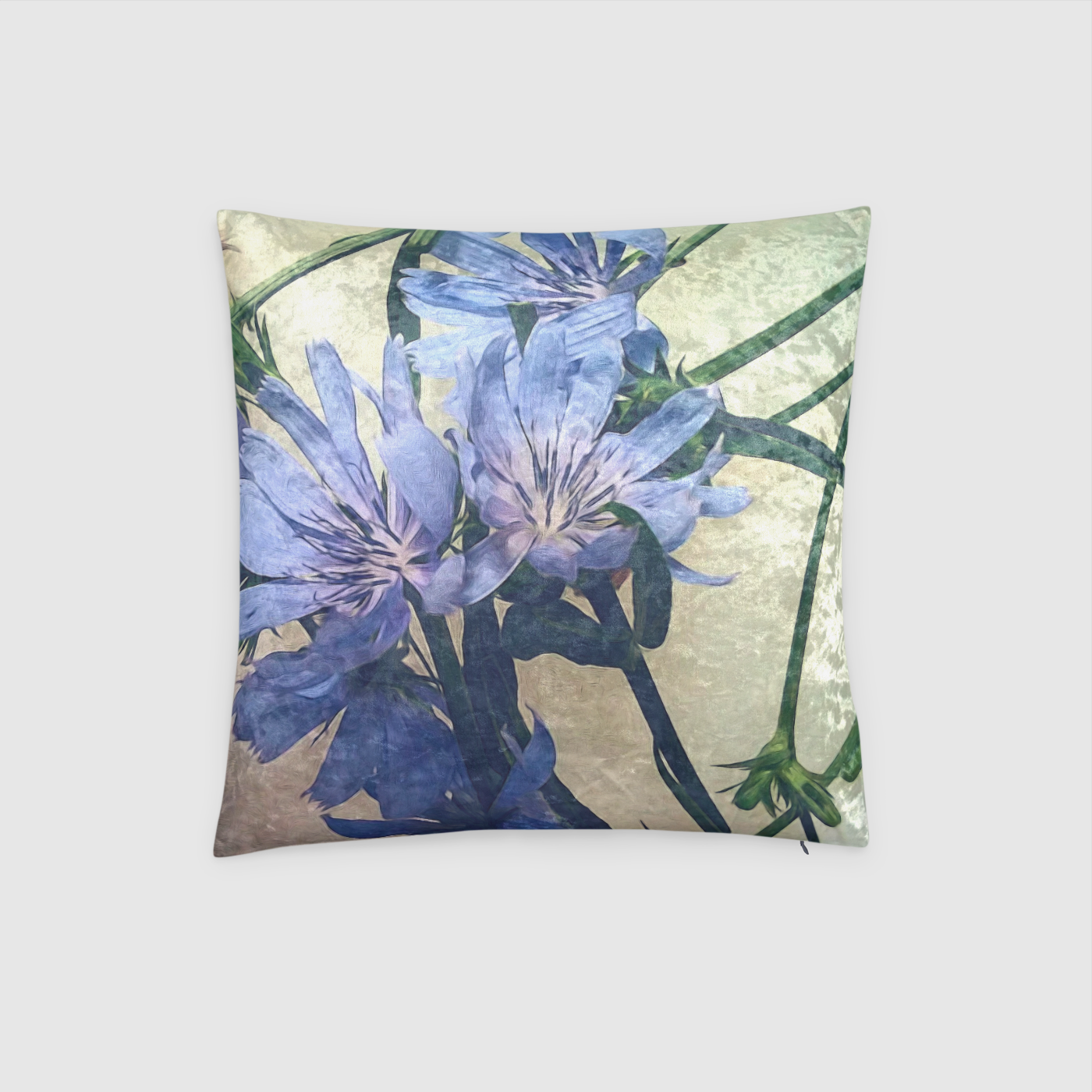 Blue Wildflowers Crushed Velvet Throw Pillow