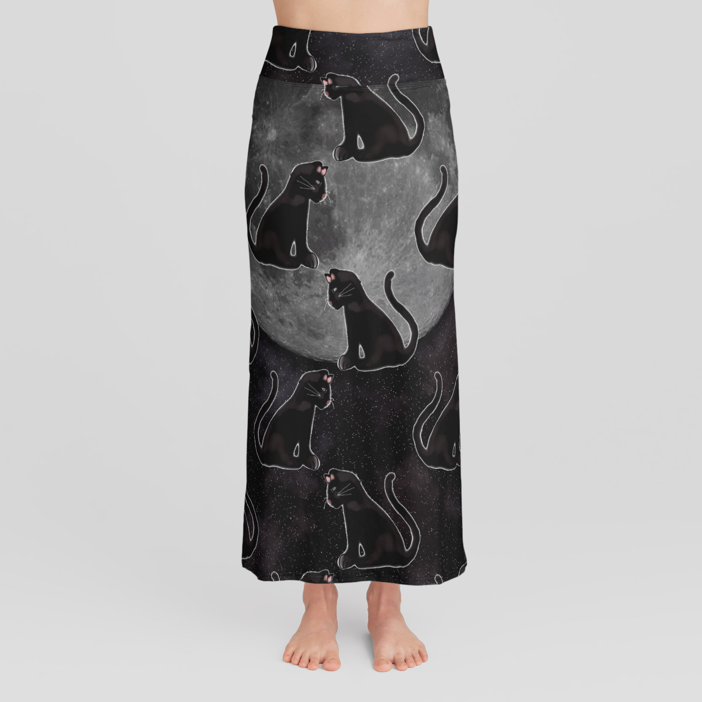 Black Cats Full Moon High Waist Skirt