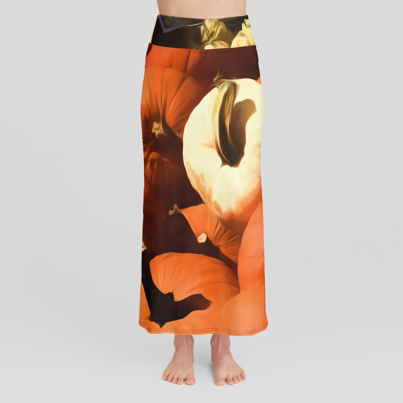 Fall Cart Of Pumpkins High Waist Skirt