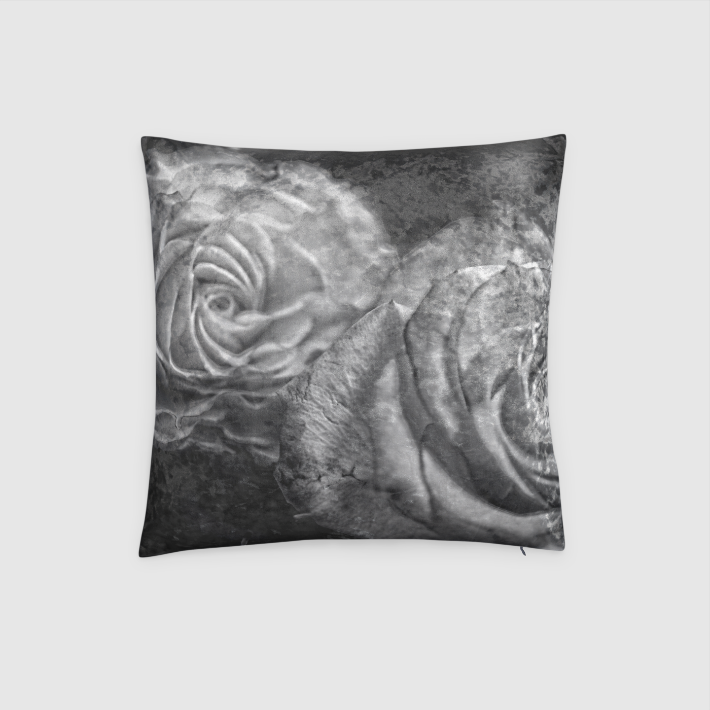 Black and White Tea Roses Crushed Velvet Throw Pillow