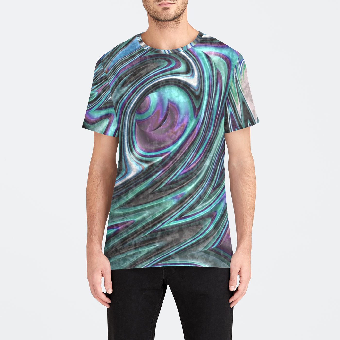 Blue Swirl Fractal Mens Velvet Tee