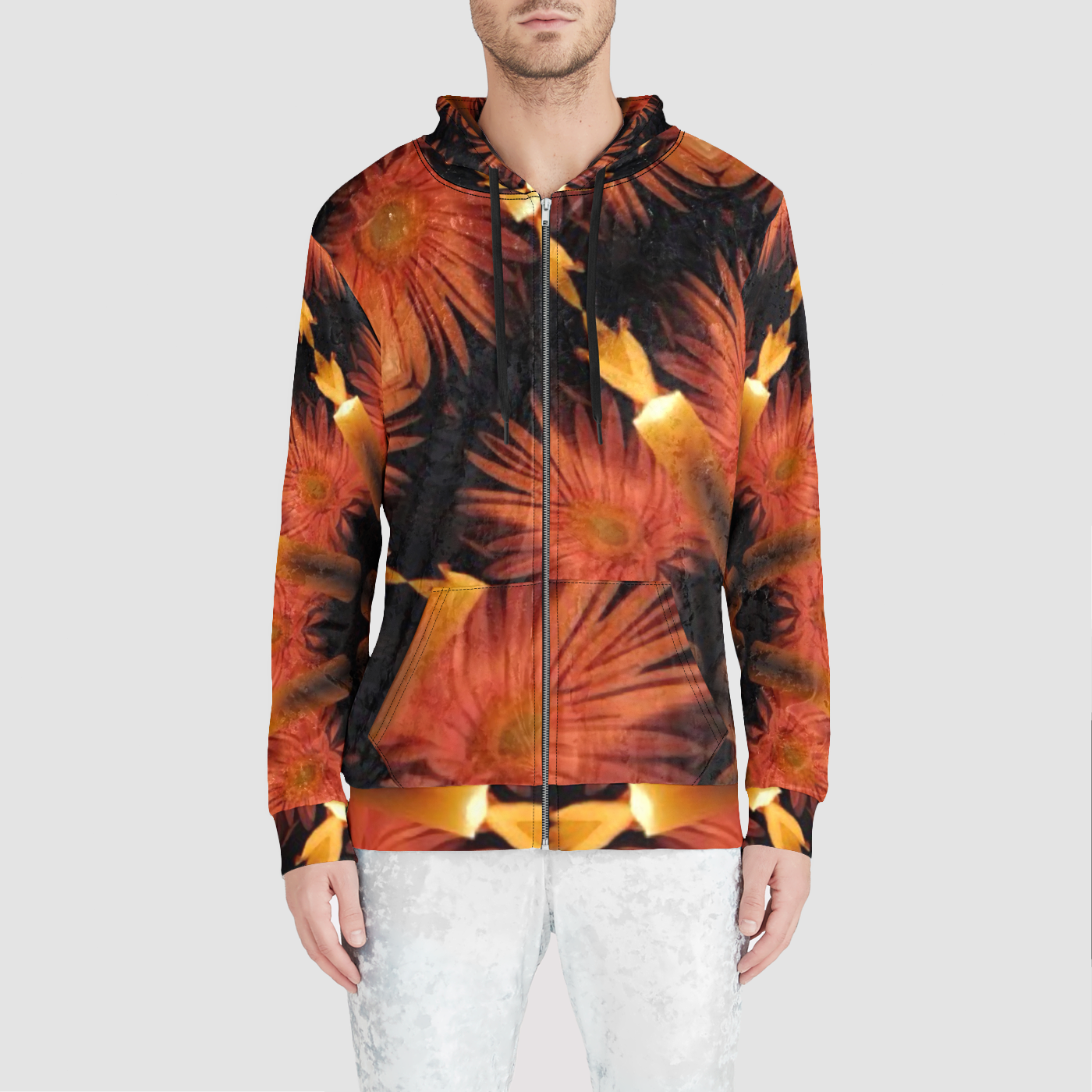 Flower Candle Kaleidoscope Unisex Zip Relaxed Velvet Hoodie