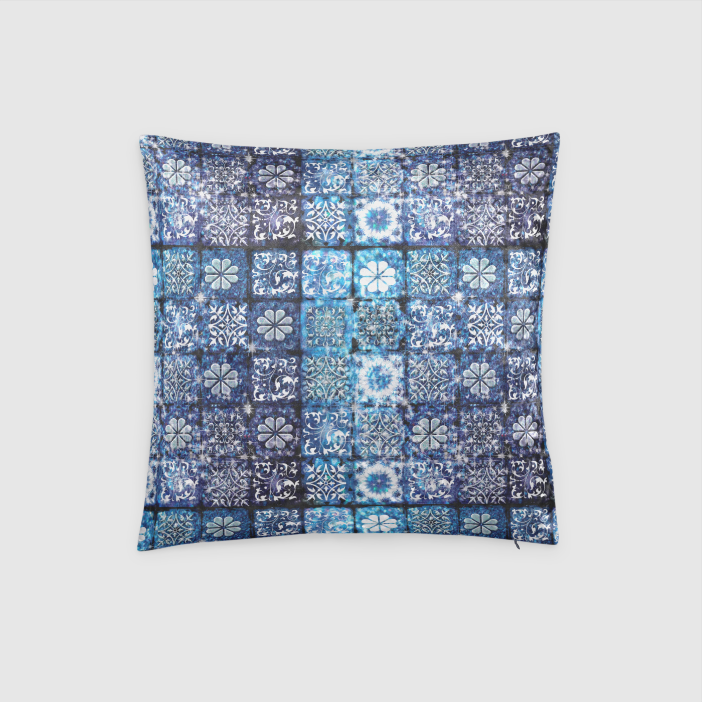 Blue Crystal Motif Crushed Velvet Throw Pillow